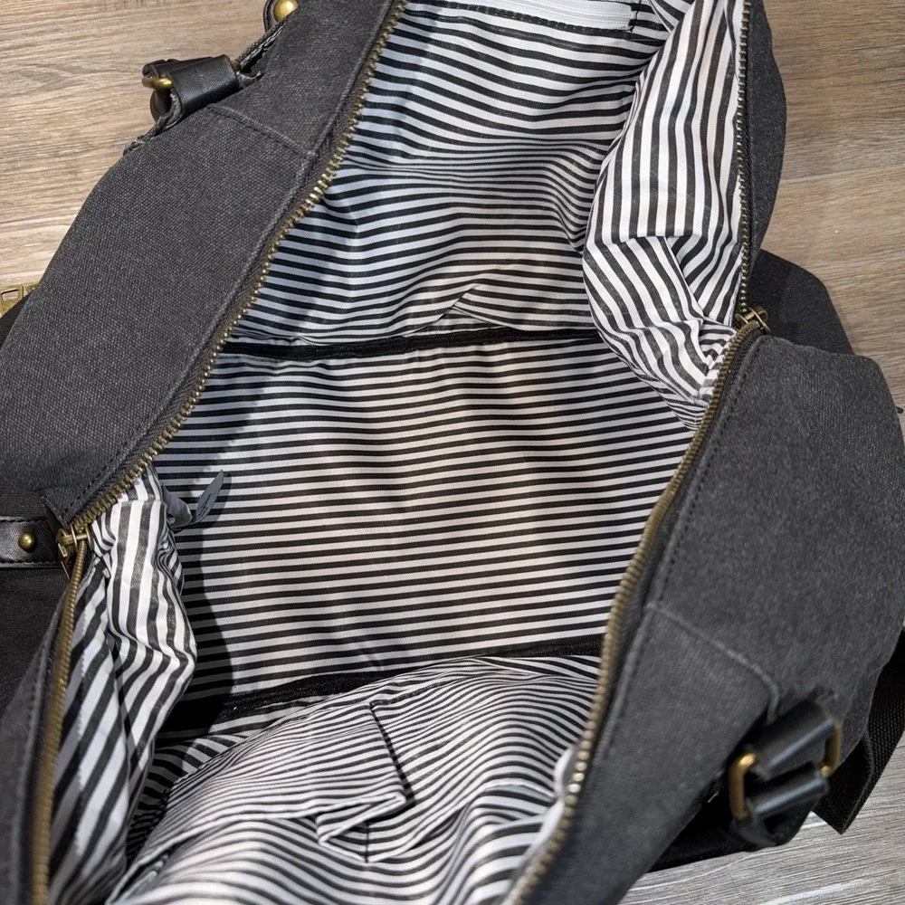 Viva Terry Weekender Duffel Bag Dark Gray Canvas Body Faux Leather Shoe Compart.